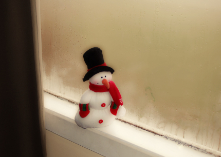 Snowman looking out the window