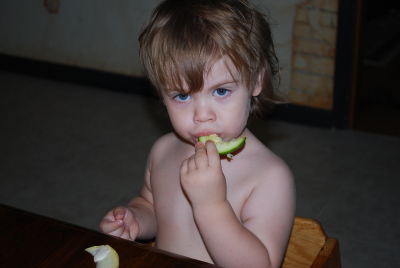 Parker eating veggies