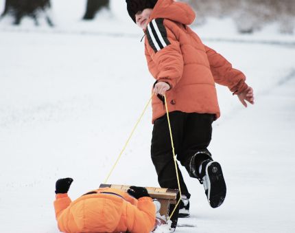 Child Pulling brother on a sled