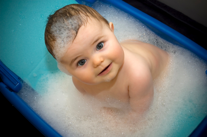 baby in bubble bath