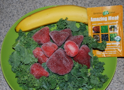 Kale, Strawberries, Banana, and Amazing Grass